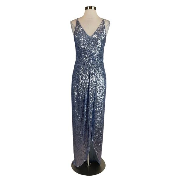 AQUA Women's Formal Dress Size 6 Blue Sequined Thigh Slit Long Evening Gown - Picture 1 of 10